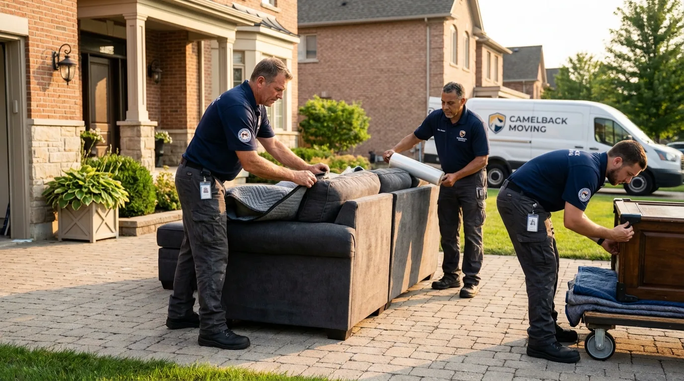 Large estate moving crew wrapping furniture in Avon, MA